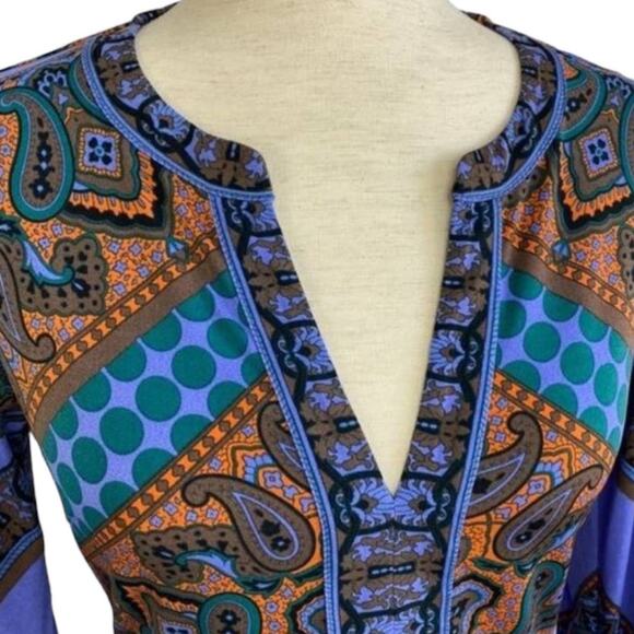 Hale Bob Purple Orange Geometric Patterned Long Sleeves Mini Dress size S - Picture 9 of 14